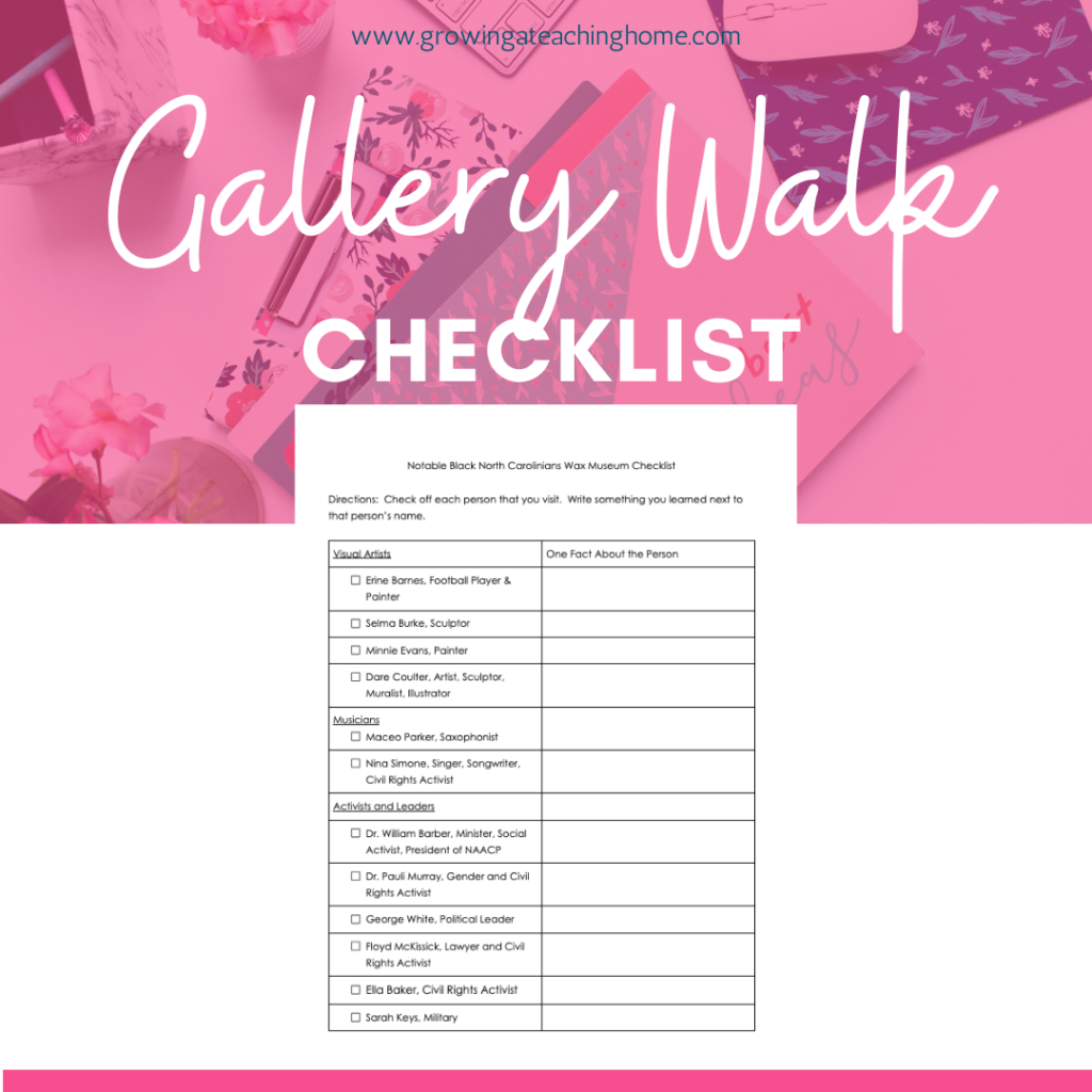 Example of a gallery walk checklist.